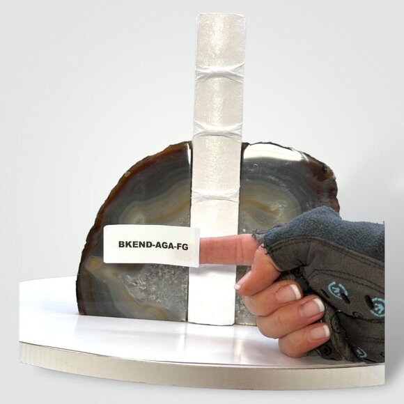 Crystal Agate Bookends w/ Geode Center, Natural Bookshelf Decor, 5+ lbs. (FG) - Picture 15 of 16